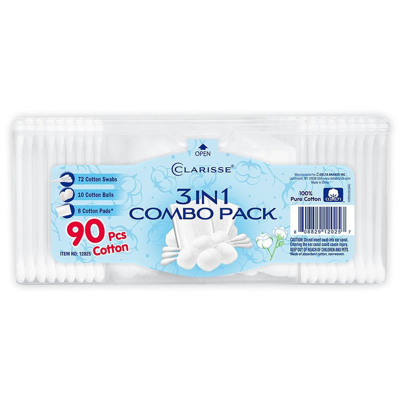 CLARISSE 90ct Cotton Swabs & Ball&Pads 3in1 Combo Pack 12/cs