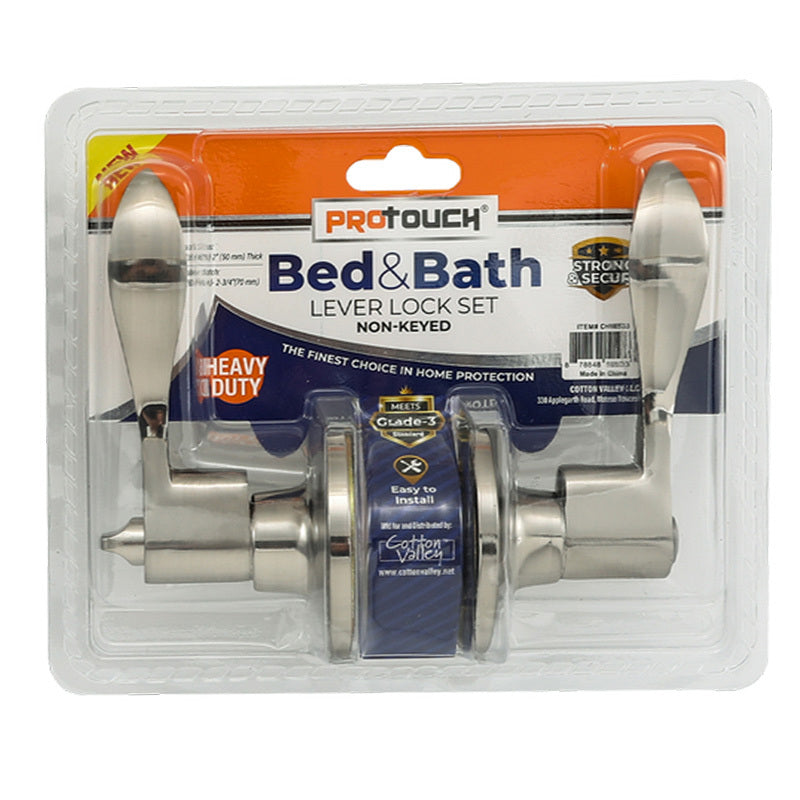 Pro Touch Bed & Bath Non-Keyed Lever Handle W/Locking (Satin Nickel) -Silver 6/12/cs