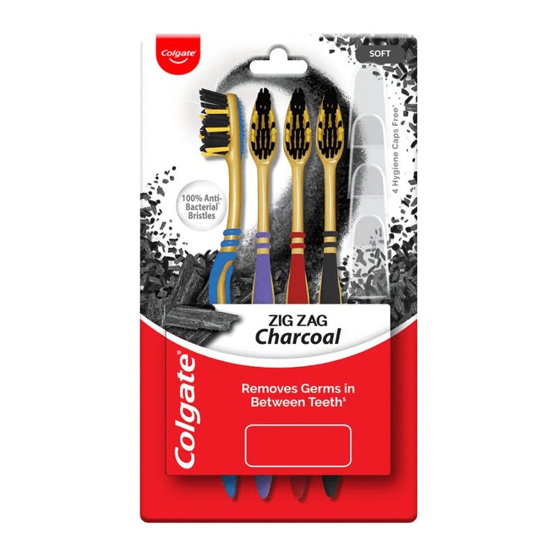 Colgate 4pk Zig Zag Charcoal T.brush+ Caps -Soft 12/60/cs