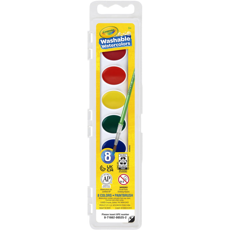 Crayola washable Watercolor 8ct Pots With Bursh 12/cs