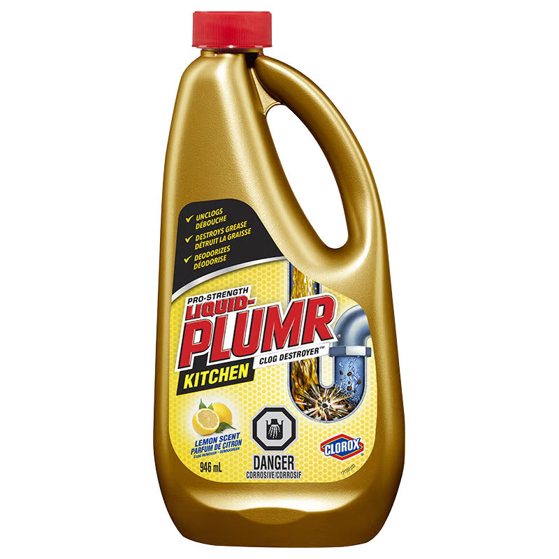 Clorox Liquid Plumber Gold Dest. Kitchen Drain Opener 32oz(900ml)-Lemon 9/cs