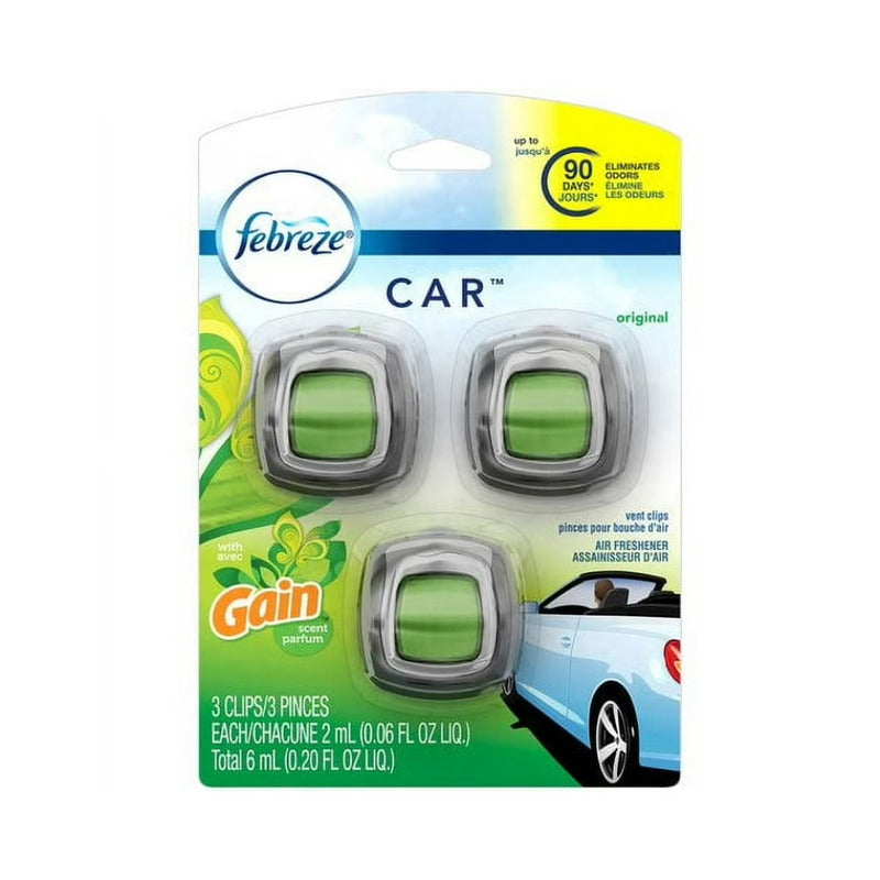 Febreze Car Air Freshner Vent Clips 3ct-Gain Original 8/cs