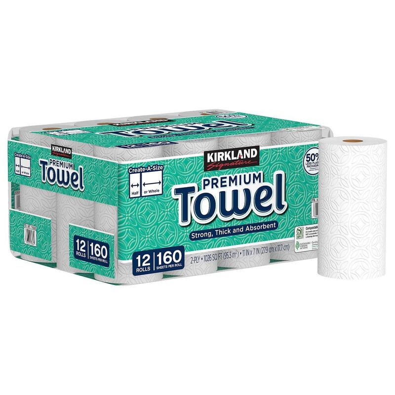 Kirkland Signature Create-a-Size Paper Towels, 2-Ply, 160 Sheets, 12/cs
