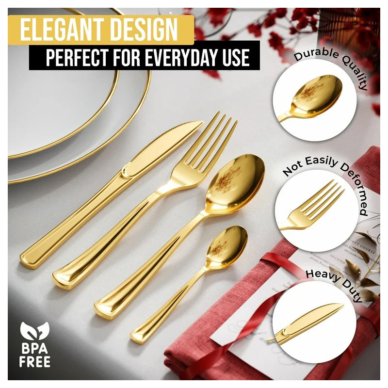 20ct PC Gold Line Cutlery Combo In Bag -Gold 24/cs