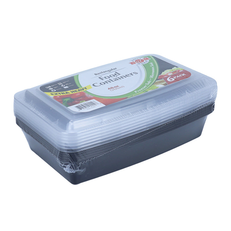 U 6ct Food Containers W/Lid 48oz Rectangular-Black 24/cs