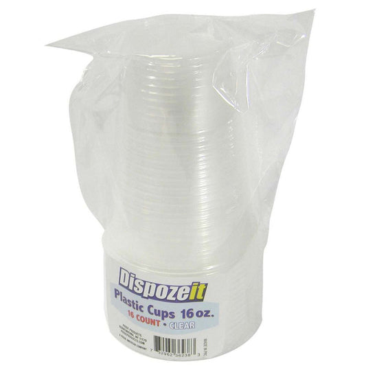 Dispozeit Plastic 16oz Plastic Cups 16ct- Clear 36/cs