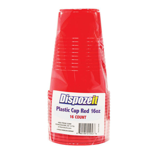 DISPOZE-IT 16oz Plastic Cup 16ct-Red 36/cs