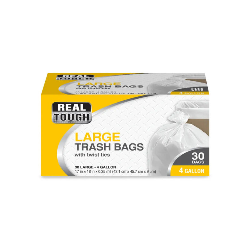Real Tough 4Gal Trash Bags With Twist Ties 30ct; 24/cs