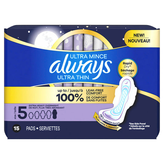 Always Ultra Thin F-Wing 15ct Size#5-Extra Heavy Overnight 6/cs