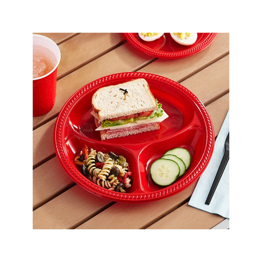 Apollo 10 1/4' Divided Plastic Plate 15ct- Red 12/cs