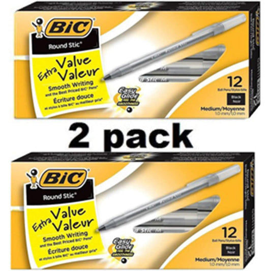 Bic Round Stic Ball Pen 24ct- Black (Box) 8/40/cs