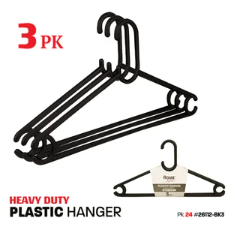 Reva Plastic Hanger 3ct-Black 24/cs
