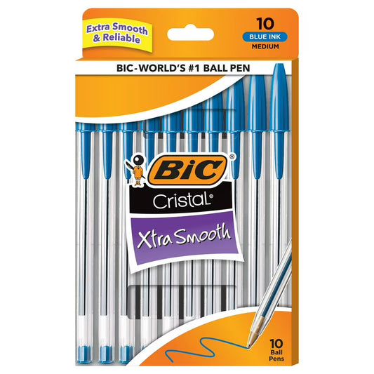 Bic Pen Stic Crystal Xtra Smooth 10ct- Blue Med (Box) 12/cs