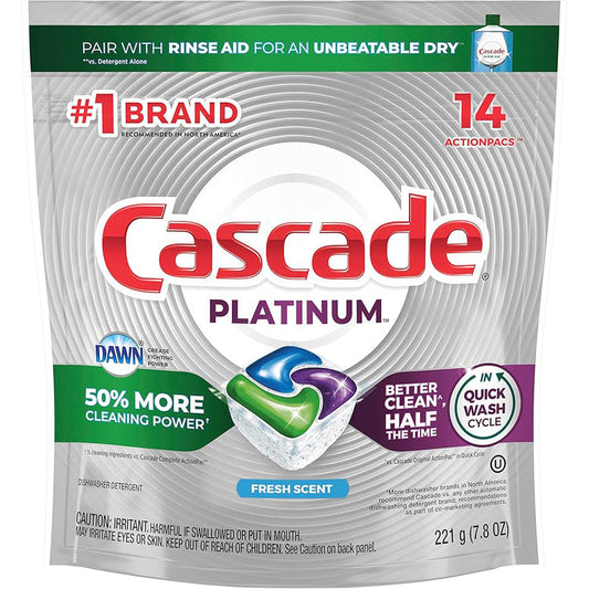 Cascade DishWasher Detergent 14ct- Platinum Fresh 6/cs