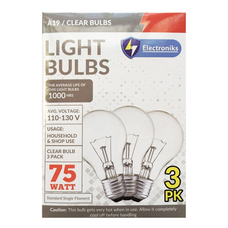 Electroniks 3PK Clear Bulbs 75W - 40/cs