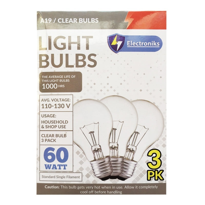 Electroniks 3PK Clear Bulbs 60W - 40/cs