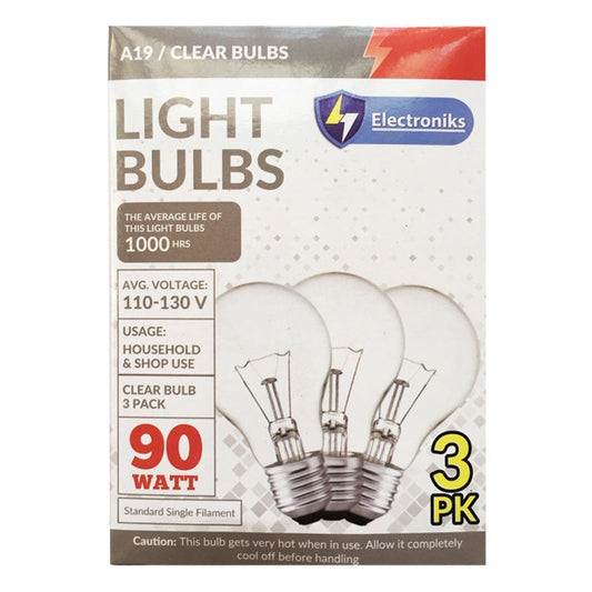Electroniks 3PK Clear Bulbs 90W - 40/cs