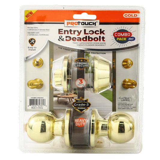 Pro Touch Entry Lock & Deadbolt-Gold 6//cs