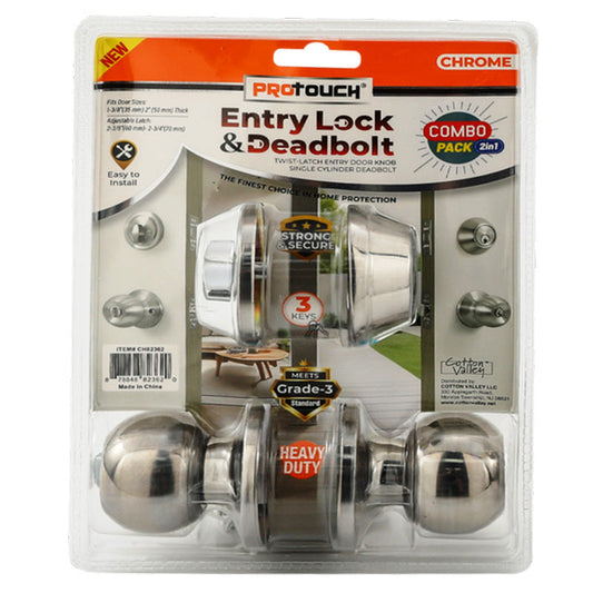 Pro Touch Entry Lock & Deadbolt-Silver 6//cs