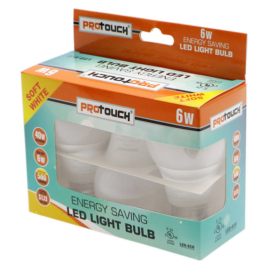ProTouch 6W(40Watt) 3PK A19 Led Light Bulb E26 -Soft White 12/24/cs