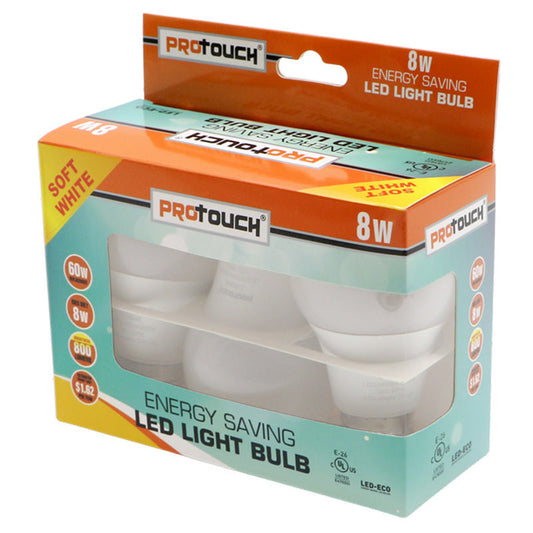ProTouch 8W(60Watt) 3PK A19 Led Light Bulb E26-Soft White 12/24/cs