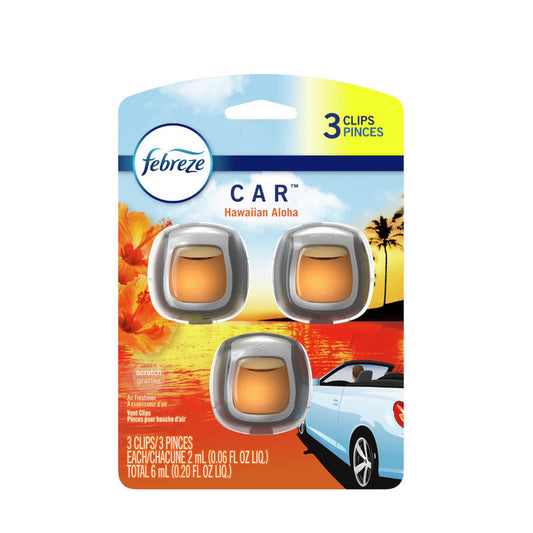 Febreze Car Air Freshner Vent Clips 3ct-Hawaiian Aloha 8/cs