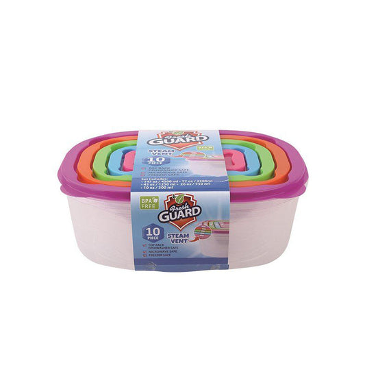 Fresh Guard 10ct Div. Food Containers W/Lid 25oz Rectangular 12/cs