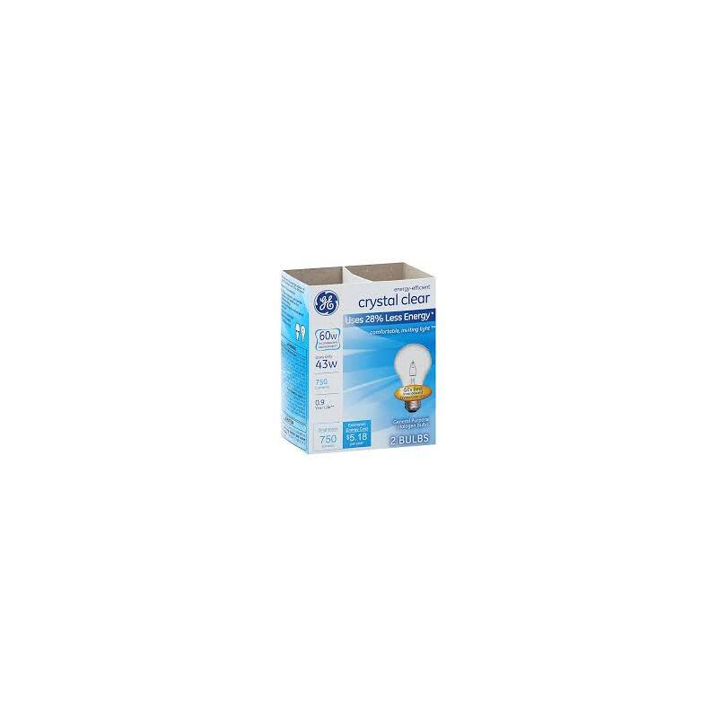 GE 2PK Crystal Clear Bulb 43W(60W) -; 6/cs