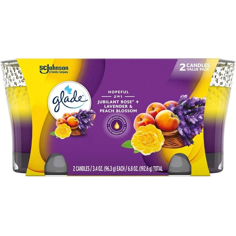 Glade 2pk Candle 3.4oz-Jubilant Rose & Lavender & Peach Blossom 3/cs