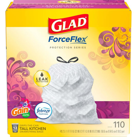 Glad 13G 68ct White Tall Kitchen Trash Bags 4/cs