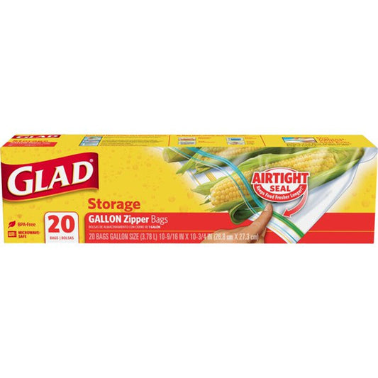 Glad Food Storage Zipper Bag 20ct-Gallon Size 12/cs