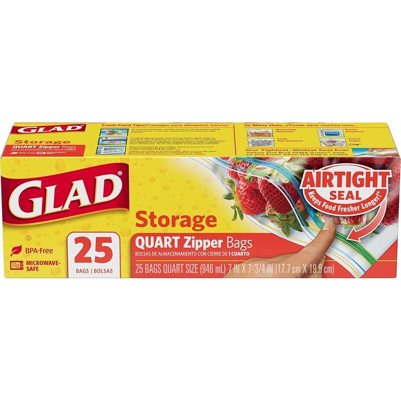 Glad Food Storage Zipper Bag 25ct-Quart Size 12/cs
