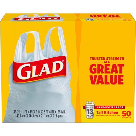 Glad 13G White Trash bags 50ct; 4/cs