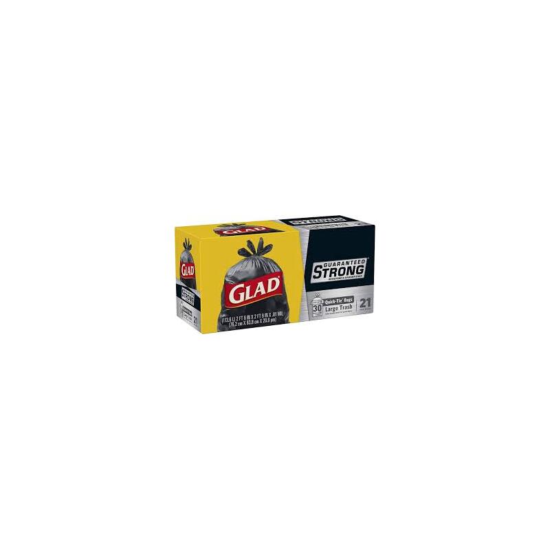 Glad 30Gal Quick Tie Trash Black Trash Bags 21ct; 9/cs