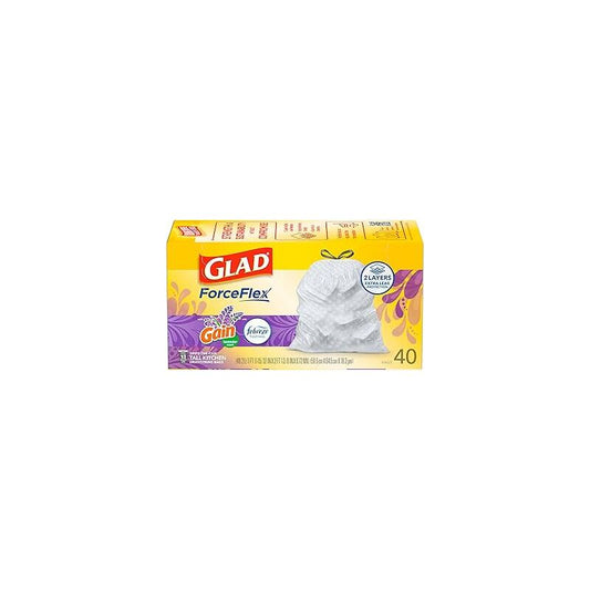 Glad Drawstring 13G 40ct Force Flex White Trash Bag-Fresh Clean 6/cs