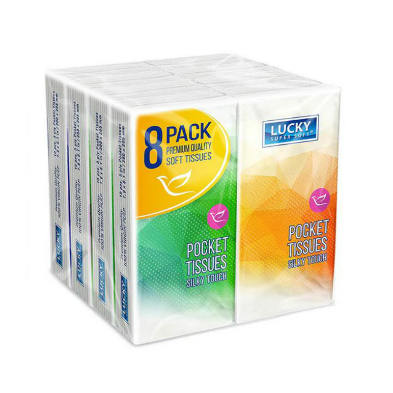 Lucky Pocket Tissues 8ct Blue-Silky Touch 24/cs