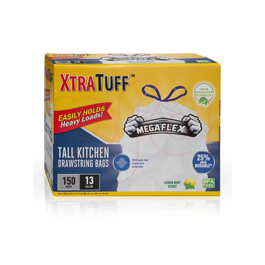 Xtra Tuff Drawstring 13gal Garbage Bag Roll 150ct; 4/cs