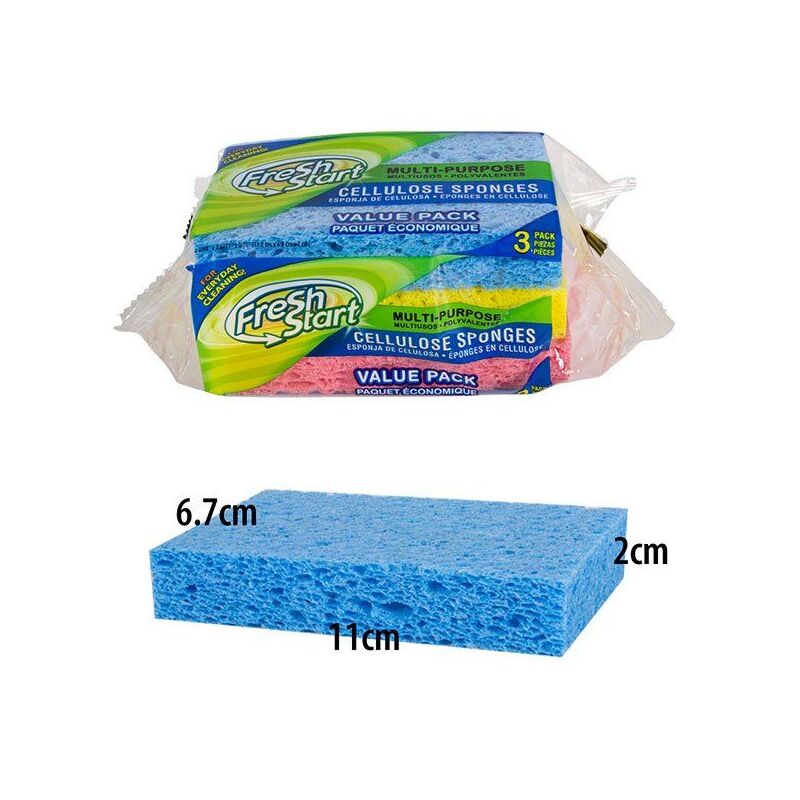Fresh Start Cellulose Sponge 3ct - Blue 48/cs