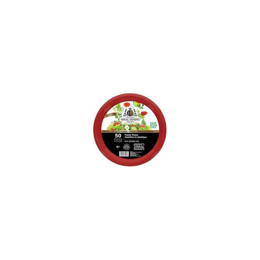 Ideal Dining 9" Plastic Plate 50ct-Red 12/cs