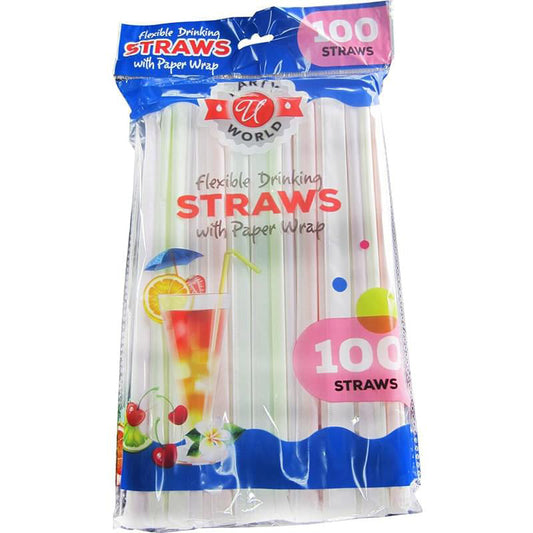 100ct Paper Individually Wrap neon Dringking Straw 48/cs