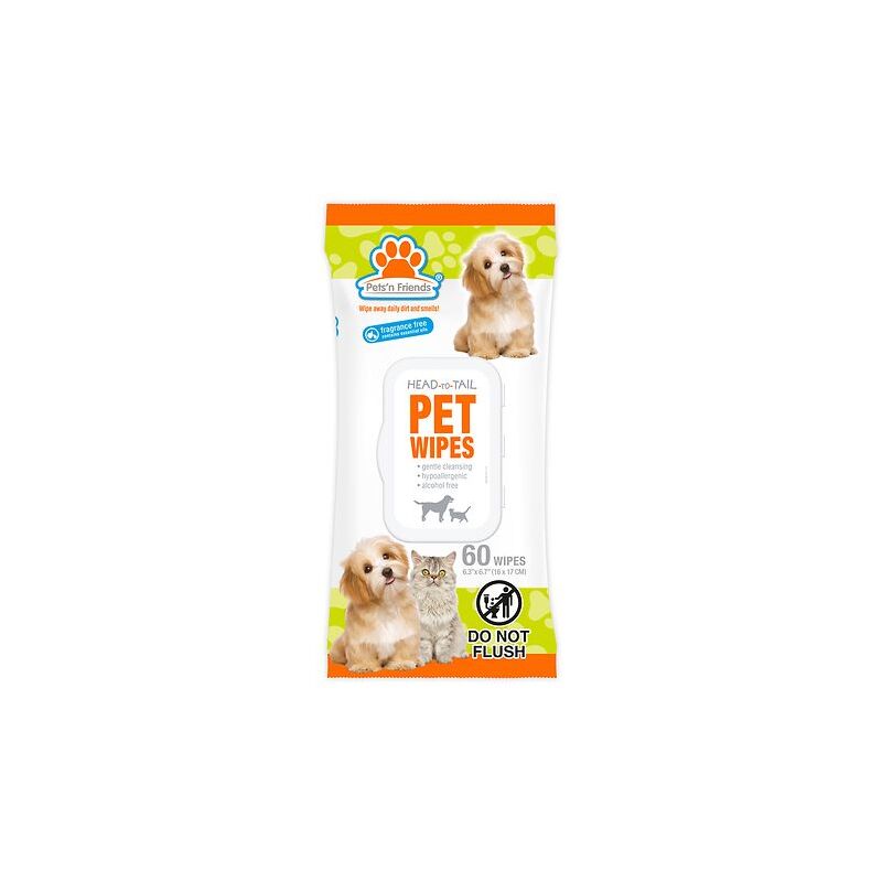 Pets N Friends Pet Wipes 60ct-UnScent 12/cs