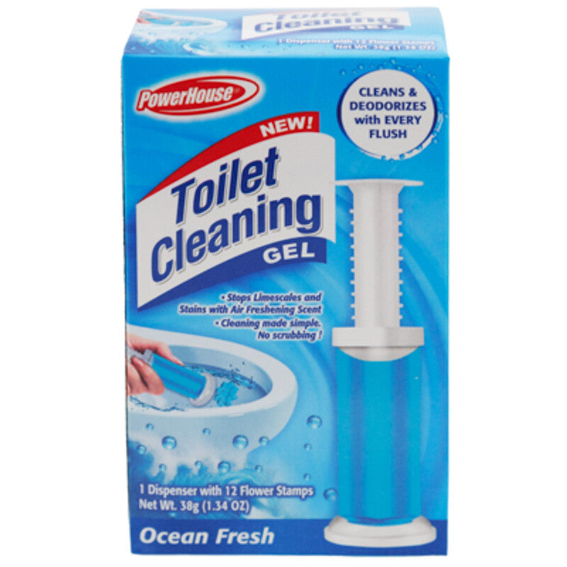 Power House Toilet Cleaning Gel Kit-1 dispenser & 12 Gel Stamps-Ocean Fresh 12/cs