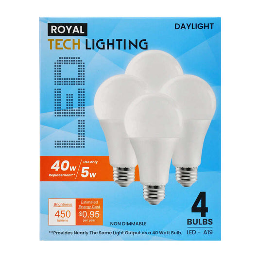 Royal Tech Lighting 4ct (40Watt//5.5W) LED-A19-DayLight 12/cs