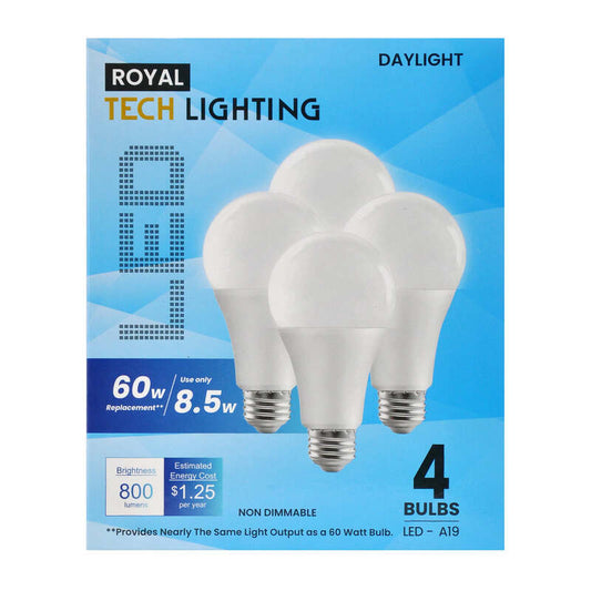 Royal Tech Lighting 4ct (60Watt//8.5W) LED-A19-DayLight 12/cs