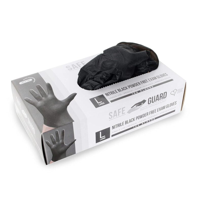 SAFE GUARD Nitrile Black Gloves 100ct-Large 10/cs