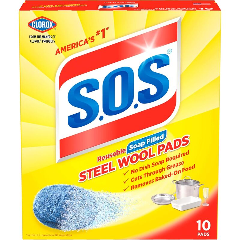 S.O.S Steel Wool Pads 10ct - Regular 6/cs