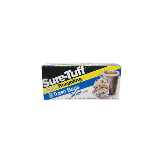 Sure Tuff 30Gal Clear Recycling Trash bags 8ct; 24/cs