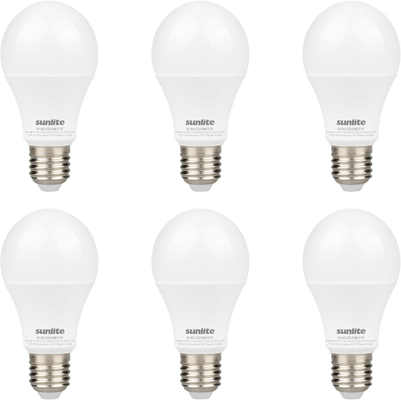 Sunlite 9W(60Watt) A19/LED/9W/65K/3PK Warm White 6/24/cs
