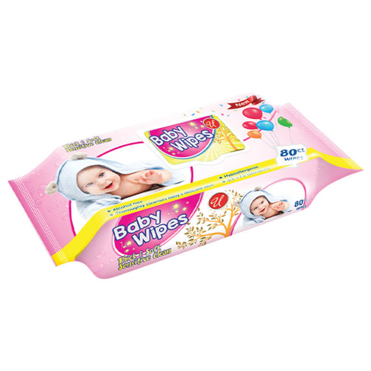 Universal Baby Wipes With Cap 80ct-Pink 24/cs