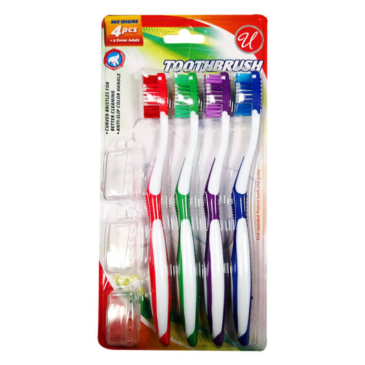 U' 4ct Toothbrushes With Cap-Medium 48/cs